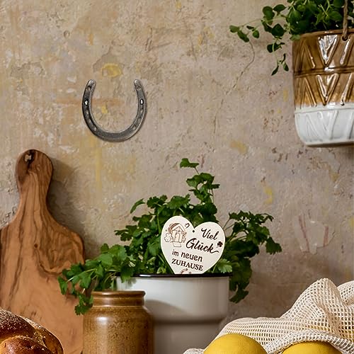 Foto von Hestya Hufeisen Glücksbringer Geschenk Set mit Hufeisen 4 Nägel Herzschild mit Motiv Viel Glück im Neuen Zuhause Einweihungsgeschenk