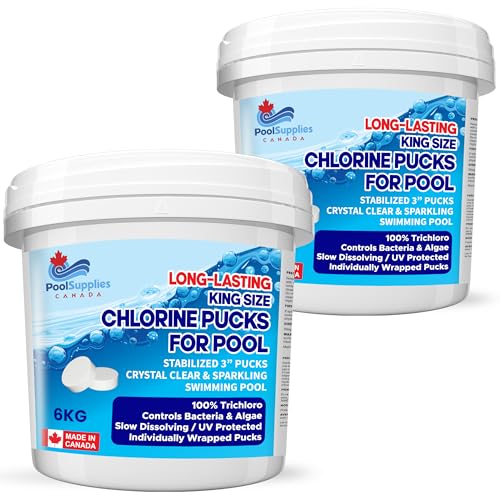 Pool Supplies Canada - Chlorine Pucks for Pool (6 Kg) - King Size 3” Stabilized Swimming Pool Chlorine Pucks | UV Protected Pool Sanitizer | Slow Dissolving, Long-Lasting Protection (Pack of 2)