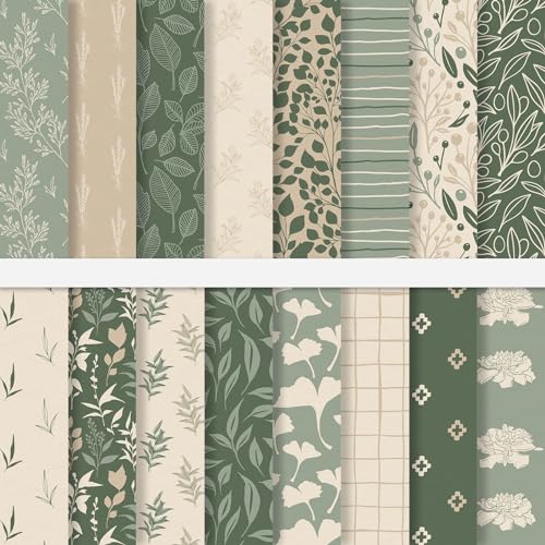 El Mejor Listado de Papel decorativo los preferidos por los clientes. 50 JarThenaAMCS - 32 Hojas de Papel Verde Salvia, Diseño Floral, Libro de Recortes, Hojas de Eucalipto, Doble Cara para Tarjetas, Álbum de Fotos, Decoración de Diario, 6 x
