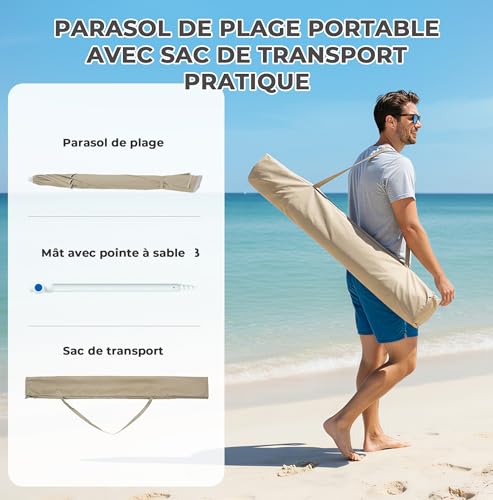 Parasol de plage portable Palawano 1.6m ombre solaire piscine patio - 8
