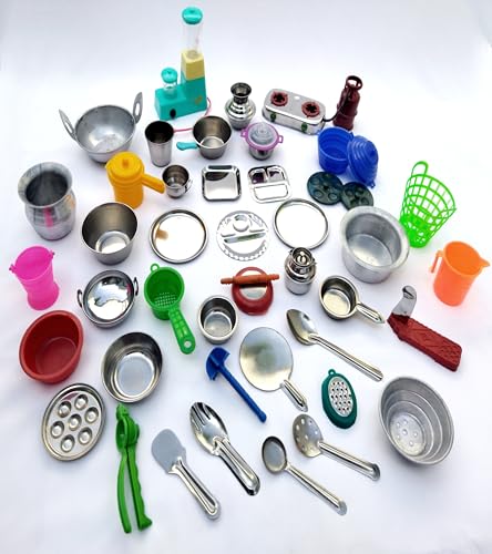 Image of Miniature Kitchen Set for Kids,Girls,Boys,Real Cooking,Steel Set for Kids,Girls Boys,Pretend Play Toys Comes in a Transparent Zipper Pouch. (40 pcs Kitchen Set)