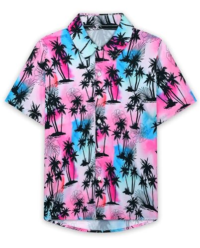 Boys Hawaiian Shirts Summer Short Sleeve Button Down Tropical Tops for Kids Child Beach Outdoor Party