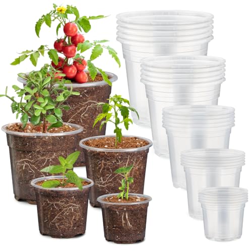 30 Pack 7/6/5/4/3 Inch Clear Nursery Pots for Plants Flexible Plastic Plant Pots with Drainage Holes Transparent Seed Starter Pots Variety Pack for Succulents Seedlings Flowers Vegetable