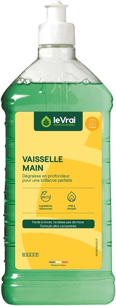 LE VRAI PROFESSIONNEL - Liquide Vaisselle, Parfum Fruité - 6 x 1L - Ultra Dégraissant, Non moussant, Haute Brillance - Désincruste les Salissures - Fabrication Française