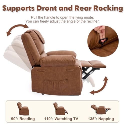 Image of Manual Recliner Chair for Adults with Heating & Massage, 135 Adjustable Reclining Lounge Chair with Side Pockets & Remote Control, Ideal for Living Room Bedroom,Brown