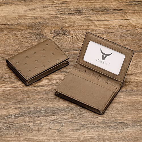 Image of HISCOW Full Grain Leather Business Card Holder Case | Minimalist EDC wallet, gusset holds 25 cards, ID window, fits folded bills, bifold profile, premium gifts for men & women