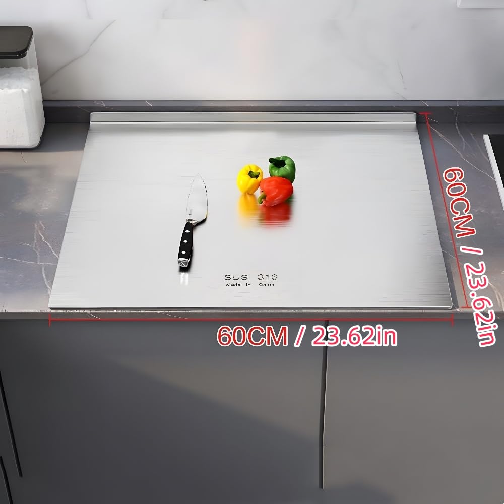 Tabla de Cortar Acero 316 Inoxidable,Tabla Cortar Cocina Para Amasar,Superficie de Trabajo de Acero Inoxidable,Chopping Board,Cutting Board es Adecuada Para Restaurantes,Cocinas,Bares(60 * 60cm)