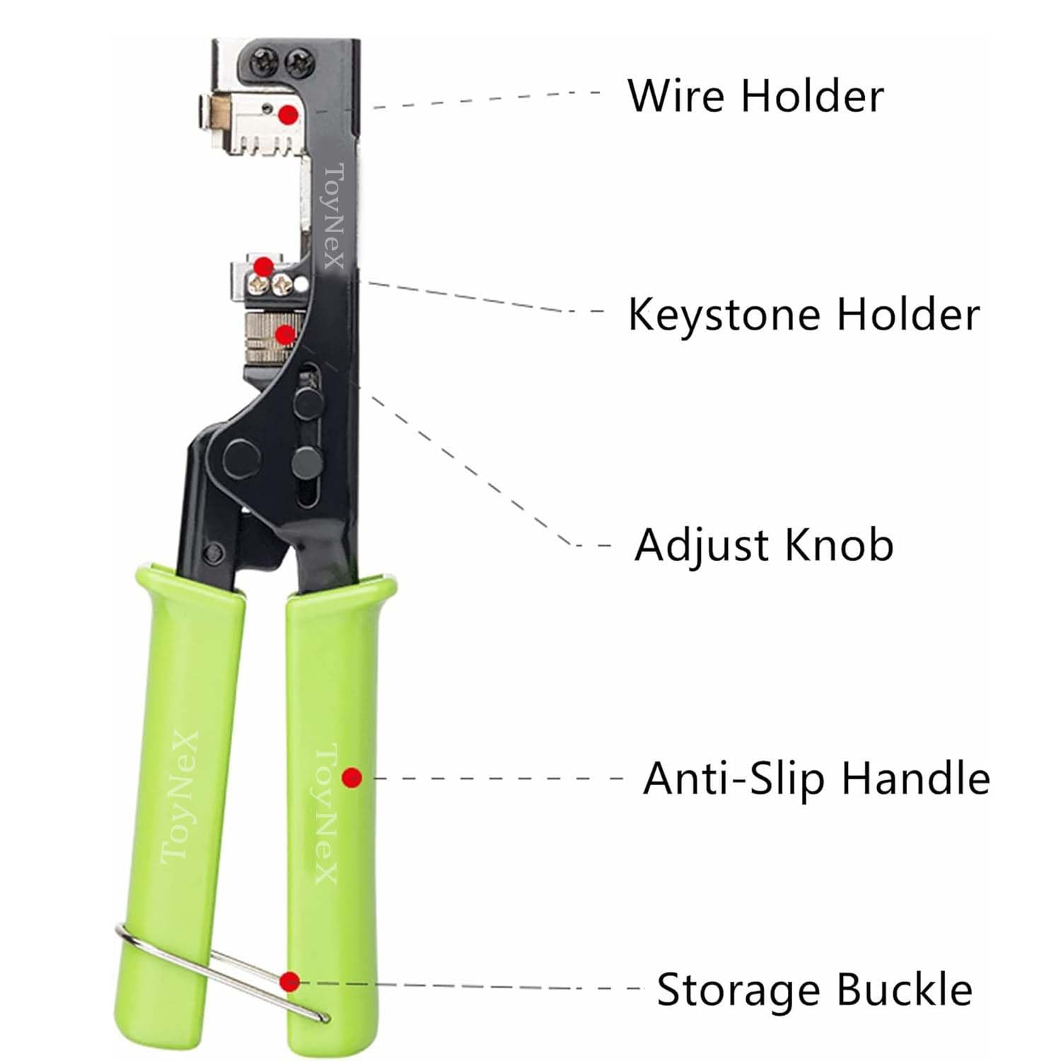 ToyNeX 180 Degree Keystone Jack Punch Down Tool (Fit Specific AMP 110 Series 8 Position Jacks Only), CAT5/5e and CAT6/6A Adapter Fast Termination Crimper, One Hand Operation Green Handle. 1