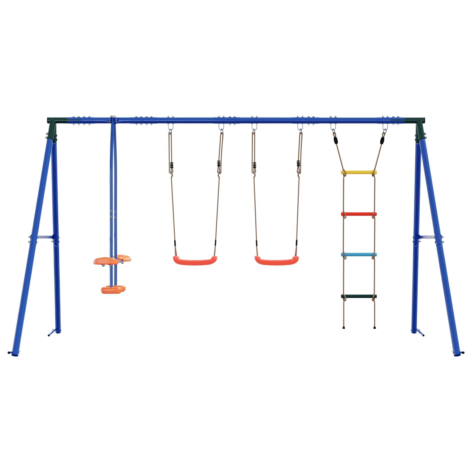 Outdoor Schaukelset Mehrfarbig aus Stahl und PE 330 x 185 x 185 cm mit höhenverstellbarem Sitz für Garten Spielplatz Klettergerüst und Freizeitaktivitäten im Hof
