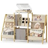 Record Player Stand with Vinyl Storage, Record Player Table with Vinyl Record Storage Up to 280 Albums, Turnta ble Stand with Record Holder Display Shelf, Record Cabinet for Media Stereo Audio