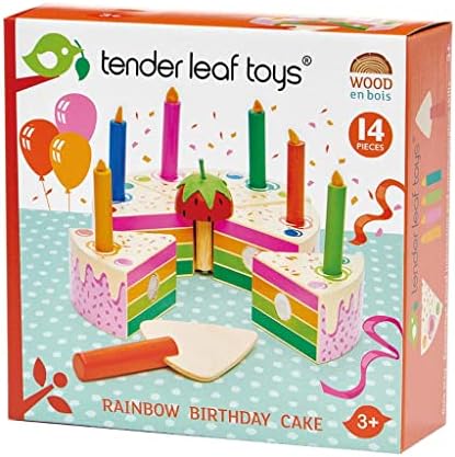 Tender Leaf Toys Rainbow Birthday Cake - Wooden Pretend Food Cake For Children - Perfect For Pretend Play and Role Play