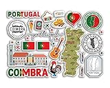 Hoja de calcomanías A5 de vinilo con monumentos de Coimbra, sellos de Portugal, bandera de playa, viajes, vacaciones, mapa, ciudad, álbum de recortes estético, #80520