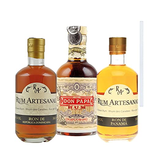 Don Papa Rum, RA Venezuela Rum und RA Dom.Rep. Rum Set, inkl. 1 Glasdrinkhalme (1x0,2l/2x0,5l)