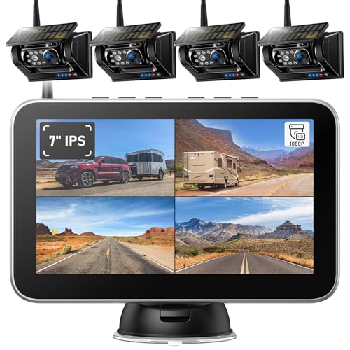 Image of 4 Magnetic Solar Wireless Backup Camera HD1080P 7 inch DVR Monitor, 3Mins No-Wire Installation, 9600mAh Solar Rechargeable Rearview RV Backup Cameras Wireless for Trailer RV Trucks, BL704