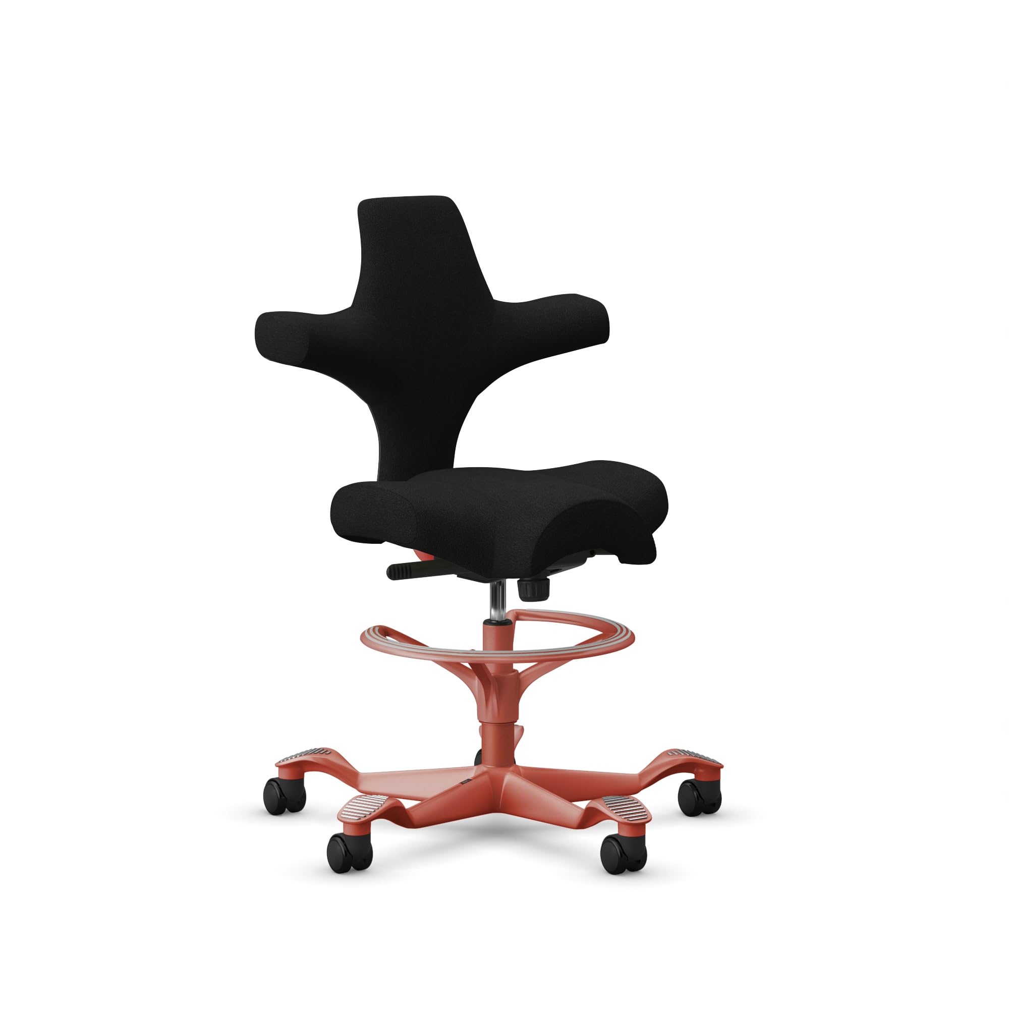 HAG Capisco Sit to Stand Chair-Blush Rose Frame-Upholstered Black Onyx Vinyl-with Foot Ring