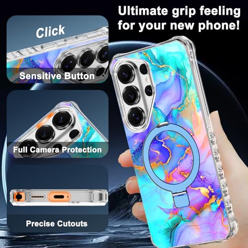 Shecaset for Galaxy S26 Ultra Case,[Compatible with MagSafe][Invisible Magnetic Ring Stand],Slim Iridescent Wavy Women Girls Case for Samsung Galaxy S26 Ultra 6.9 inch,All Blue Marble by Shecaset - Used condition - Image 3