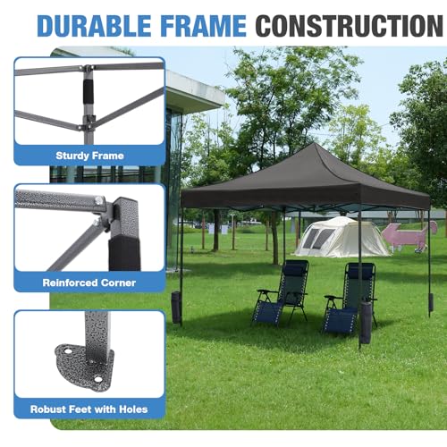 NEWBULIG 10x10 FT Pop Up Canopy Easy Up Tents for Camping Parties Events Beach Backyard Portable Outdoor Shelter Heavy Duty Instant Sun Shade with Sand Bags, Grey - Image 5