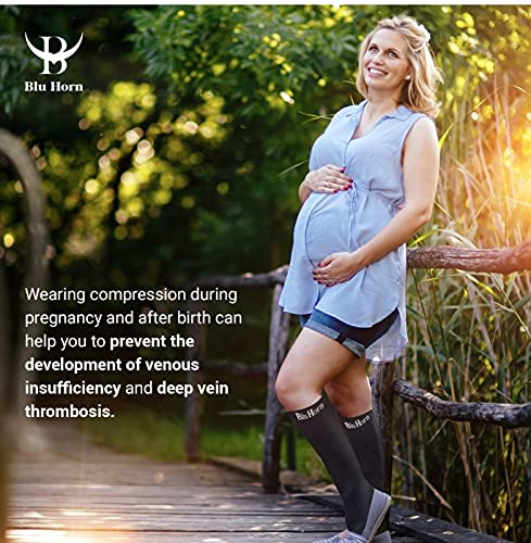 Blu Horn Knee High Compression Socks 15-20 Mmhg - Everyday Use Improves Blood Circulation, Relieves Pain & Swelling (2X-Large, Black (1-Pair)) #TOP4