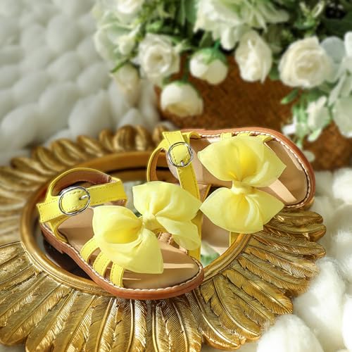 Image of Girls Dress Sandals Comfy Hook and Loop Summer Shoes for Toddlers(TA302 Toddler,Yellow /6M)