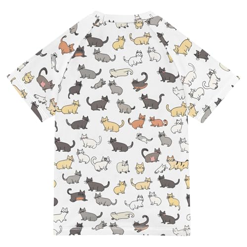 ALAZA Kids Rash Guard Boys Toddler Swim Shirts Short Sleeve Cat Stick Figure UPF 50+ 3T2