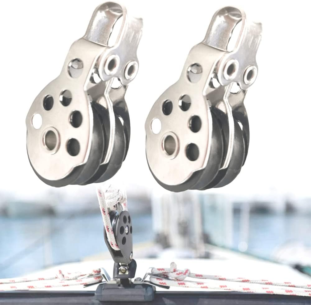 UISKEDS Marine Double Pulley Block - Stainless Steel Bearing Block for Boats Sailboats, Kayaks, and Rope Pulling, Max Load 661 lbs (2)
