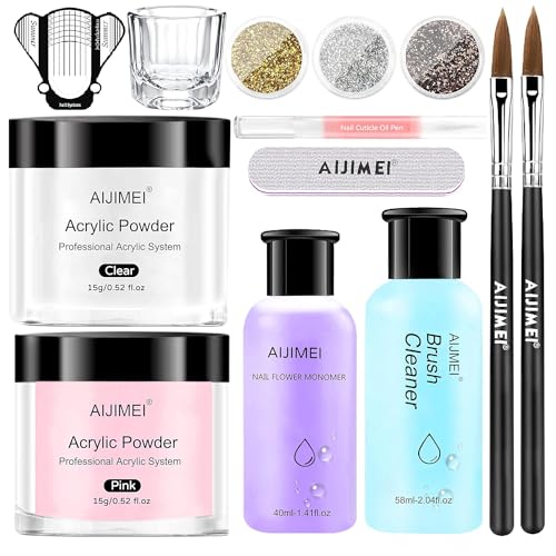 AIJIMEI Acrylic Powder Nail Kit with Professional Liquid Monomer and Acrylic Brush Cleaner Acrylic Nail Tools Set Extension Nail System