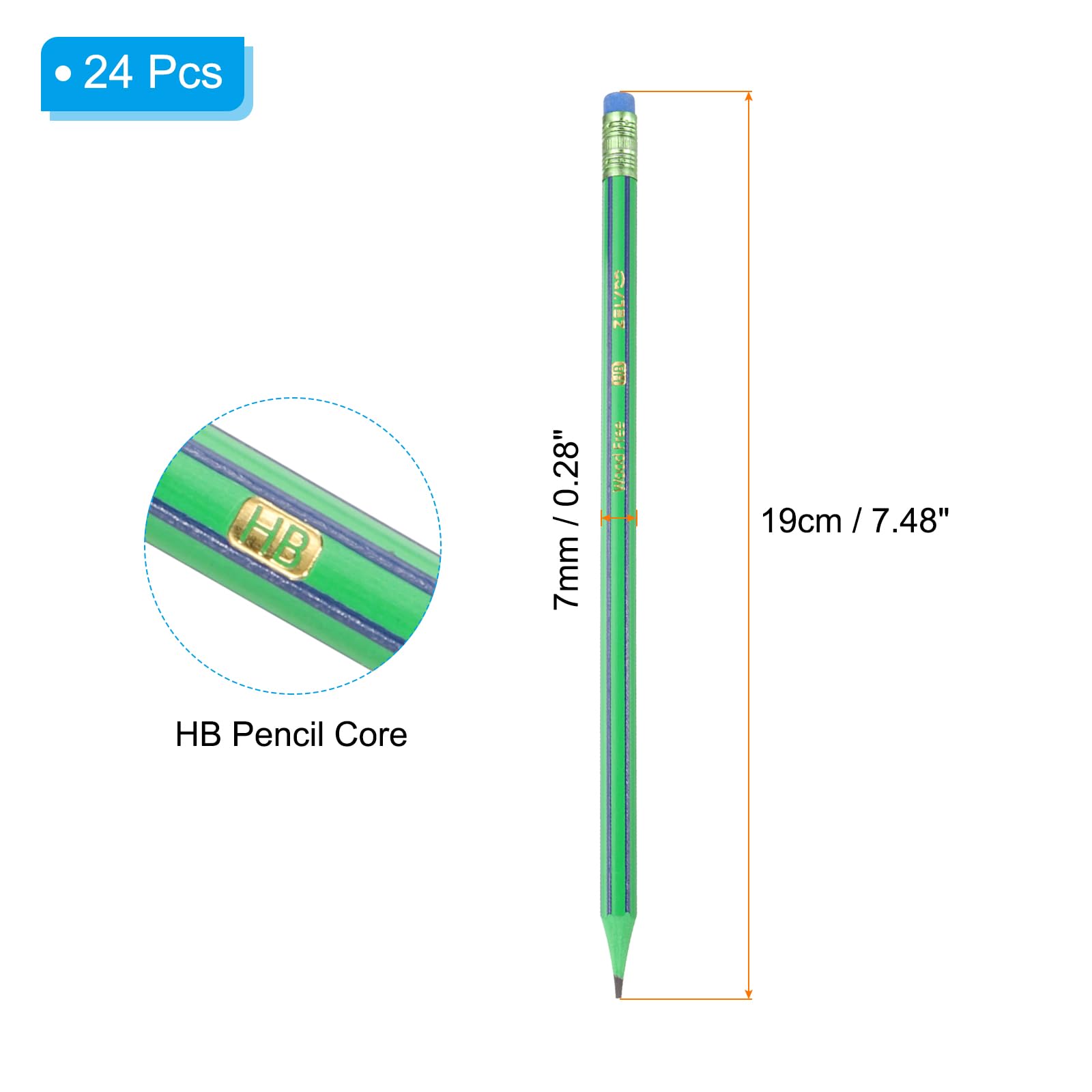 PATIKIL Round Pencils, 24 Pcs HB Graphite Pencil Wooden Pencils with Eraser for Classroom Office Writing Drawing Supplies, Green Black - Image 2