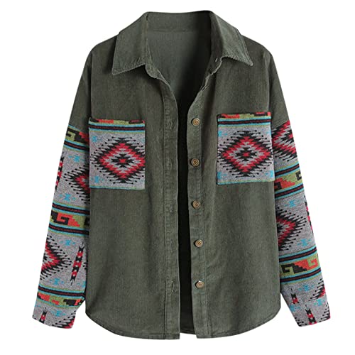 Zaful Womens Corduroy Shirts Contrast Patchwork Shacket Long Sleeve Button Down Shirts Oversized Blouses Tops Jacket #TOP9