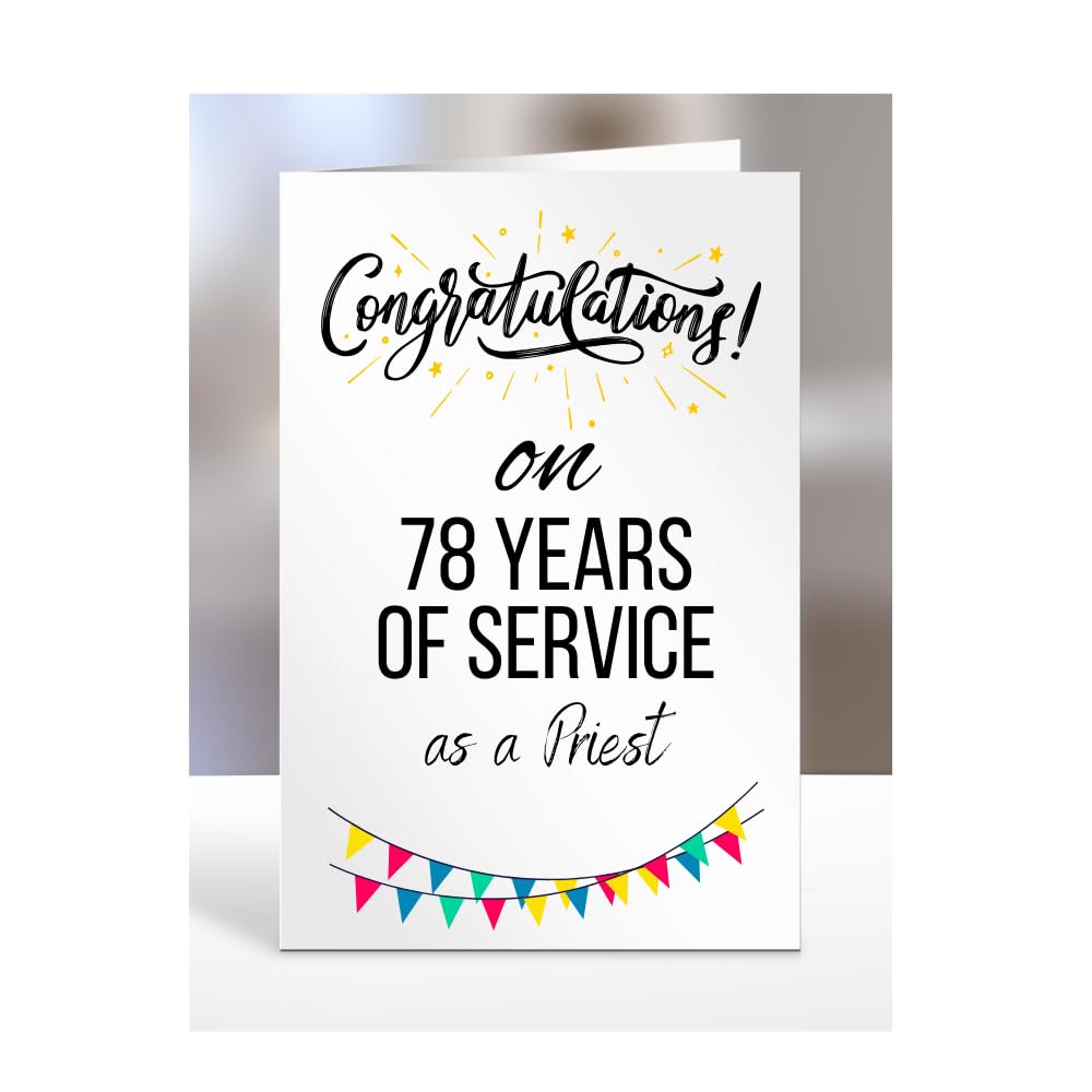 78 years of service card for priest, work anniversary, employee, colleague, boss, retirement, leaving, present, gifts, men, women, congratulations on 78th, A5-311_78
