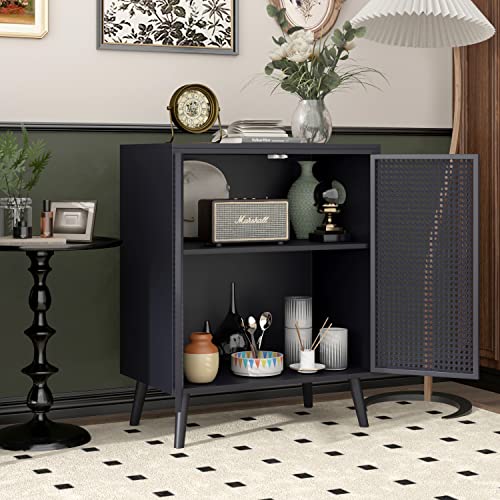 Jzxshd Buffet Cabinet, Metal Rattan Sideboard Buffet Cabinet Kitchen Storage Cabinet Accent Cabinet Modern Buffet Sideboard Cabinet 2 Doors For Kitchen Room Living Room Hallway, Black #TOP4