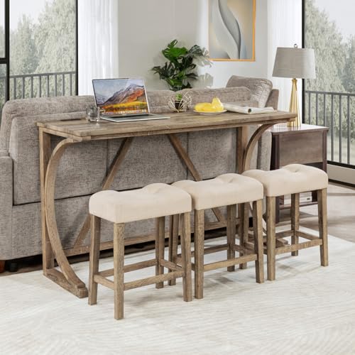 EASTALOLO 4-Piece Bar Table Set with Power Outlet & USB Port, 59
