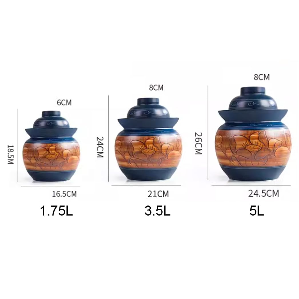 Tarro de Fermentación de Olla de gres, Tarro para Pepinillos, Tarros con Tapa para Aceitunas, Tarro de Fermentación o Decapado,Jarrón de Barro,Tarro para fermentar c B-5L