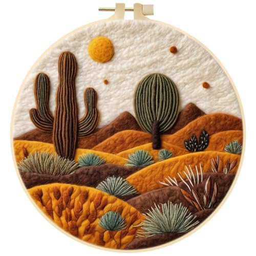 Eforcase Wool Felt Painting Needle Felting Kit, Cute Cactus Nature Scenery Felt Painting Kit for Beginner DIY Craft Project Home Decoration