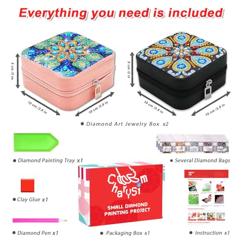 CharySim Diamond Painting Schmuckkästchen Klein Erwachsene Strasssteine Basteln Kleine Geburtstaggeschenke Kreativset Basteln Glitzersteine Mandala Bilder DIY Perlen Bastelset Geschenke für Frauen