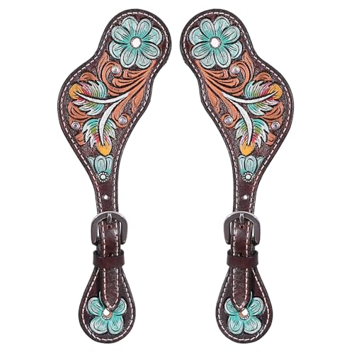 HILASON Dark Brown Leather Spur Strap Western Floral