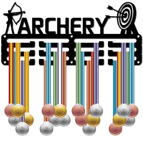 CREATCABIN Perchero para Medallas de Tiro con Arco, Soporte para Medallas Deportivas, Organizador de Cintas de Premios de Hierro Negro Pequeño para Montaje En Pared, Soporte para 40 o Más Premios, Ins