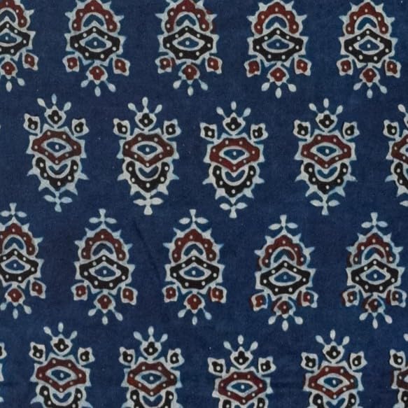 Image of Ethnics of Kutch Women's Ajrakh Modal Silk Natural Dye Hand Block Print Unstitched Kurta Fabric (For Lenght - Refer Bullet Point Below)