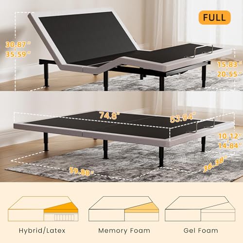 Image of Full Adjustable Bed Frame with Massage Adjustable Bed Base with Wireless Remote USB Ports Underbed Light Zero Gravity Height Adjustable Legs