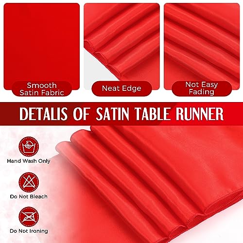 Image of Breling 8 Pack White and Red Disposable Plastic Tablecloths and Satin Table Runner Set, 54 x 108 Inch Tablecloth, 12 x 108 Inch Table Runners for Wedding Graduation Birthday Baby Shower