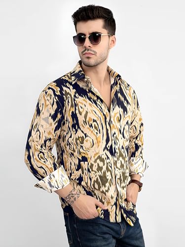 Image of Pinkmint Men Printed Cambric Cotton Shirt |Stylish Designer| Lightweight Summer Wear| Regular Fit Shirt for Men (Available in Plus Size)