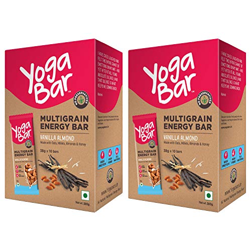 Image of Yogabar Vanilla Almond Multigrain-Energy Bars - Pack Of 20, Healthy Diet Snacks With Dates, Oats And Millets, Gluten Free And High Protein Crunchy Nut Bar, Chia And Sunflower Seeds, 500 Gram