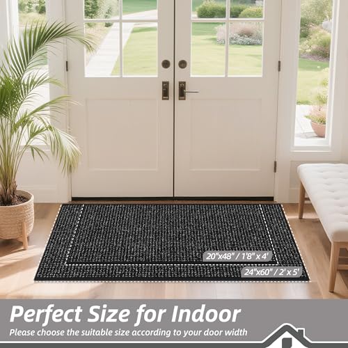 Image of BEQHAUSE Dirt Trapper Door Mat 24 inch x 60 inch, Non-Slip Washable Doormats Entrance Mat, Dirt Resistant and Absorbent Welcome Mat, Low Profile Floor Mats for Front Back Door and Entryway, Black