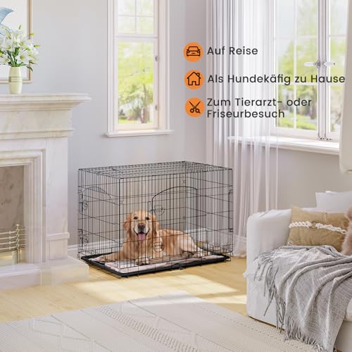 EUGAD Hundekäfig Faltbar, Hundekäfig aus Metalldraht mit ausziehbare Bodenschale, 2 Türen Hundebox für zuhause,108x76x69cmTransportkäfig Auto, Hundetransportbox Drahtkäfig für Hunde Welpe