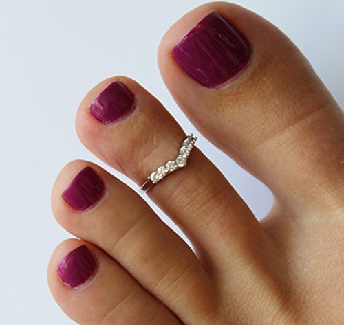 Toe Ring Princess .925 Sterling Silver & Cubic Zirconia Stones - Adjustable Ring For Foot Or Midi #TOP1