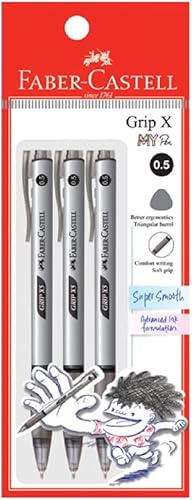 Faber-Castell Grip X - Bolígrafo ergonómico (3 unidades, 0.020 in, color negro) con barril triangular, escritura sin fatiga, súper suave Faber-Castell Grip X - Bolígrafo ergonómico (3 unidades, 0.020 in, color negro) con barril triangular, escritura sin fatiga, súper suave