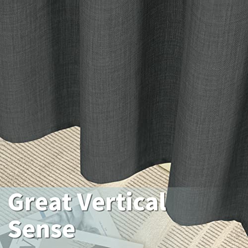 Image of LAMIT Dark Grey Linen Curtains 90 Inch for Bedroom, Grommet Thick Linen Textured Burlap Curtains Light Filtering Privacy Panels for Living Room /French Door, Set of 2, 52 x 90 Inch