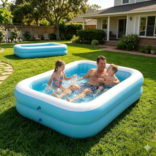 Image of 7 Feet Rectangular Inflatable Pool for Kids & Toddlers | Family Swimming Pool for Backyard | Durable Child-Safe PVC Inflatable Pool, Portable & Easy Inflate