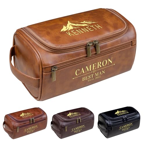 Personalized Leather Toiletry Bag For Men, Custom Mens Toiletry Travel Bag With Engraved Text, Custom Fathers Day Anniversary Christmas Birthday Gifts For Dad Husband Boyfriend, Men Dopp Kit Gift