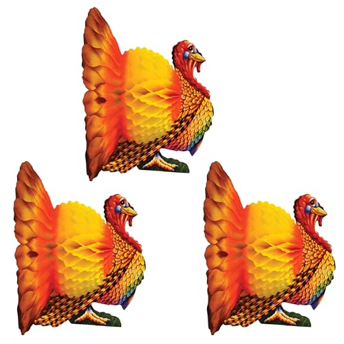 Image of Beistle 12-inch Tissue Turkey Centerpiece; 3 /Pack99066