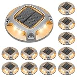 VOLISUN Solar Driveway Lights Dock Deck Lights 12 Pack,2 Colors in 1 Led IP67 Waterproof Outdoor Warning Step Lights for Driveway Sidewalk Pathway (White/Warm White)
